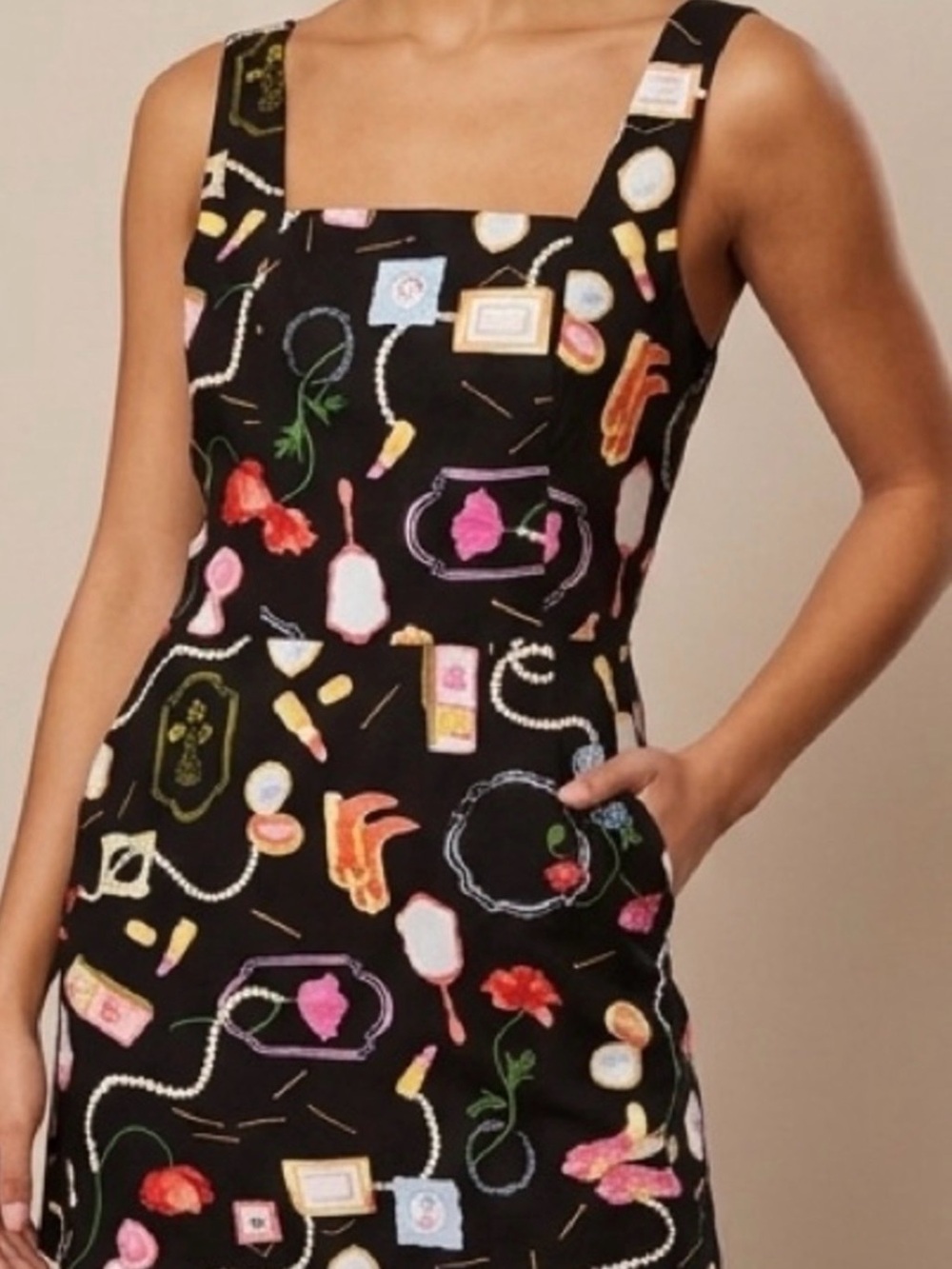 NWOT monteau los angeles Black Square-Neck Printed Sheath Dress msrp $45
